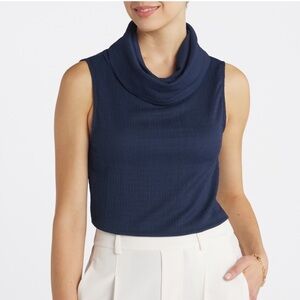 Beacon Navy Cowl Neck Knit Sleeveless Top